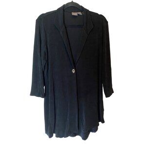 Chicos 2 Travelers Black Open Front Long Blazer Jacket Gold Clasp Large